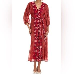 Taylor Floral Chiffon Belted Maxi Dress V Neck Red Purple Pink Women’s Size 10
